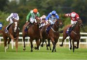 11 August 2016; Eventual winner McGuigan, far left, with Kevin Manning up, makes a charge to pass My Good Brother, second from left, with Colin Keane up, Tithonus, third from left, with Gary Halpin up, and Victorious Secret, with Killian Leonard up, on their way to winning the Bulmers Live At Leopardstown Handicap at Leopardstown Racecourse in Dublin. Photo by Cody Glenn/Sportsfile