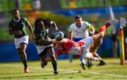 11 August 2016; Cecil Afrika of South Africa is tackled by James Rodwell of Great Britain during the Men's Rugby Sevens semi-final match between Great Britain and South Africa during the 2016 Rio Summer Olympic Games at Deodoro Stadium in Rio de Janeiro, Brazil. Photo by Stephen McCarthy/Sportsfile