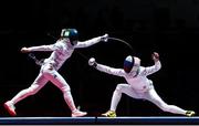 11 August 2016; Irina Embrich of Estonia in action against Tatiana Logunova of Russian Federation during the Women's Épée Team Bronze Medal Match in Carioca Arena 3 during the 2016 Rio Summer Olympic Games in Rio de Janeiro, Brazil. Photo by Ramsey Cardy/Sportsfile