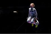 11 August 2016; Violetta Kolobova of Russian Federation celebrates her team's victory following the Women's Épée Team Bronze Medal Match in Carioca Arena 3 during the 2016 Rio Summer Olympic Games in Rio de Janeiro, Brazil. Photo by Ramsey Cardy/Sportsfile
