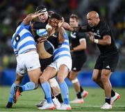 11 August 2016; Augustine Pulu of New Zealand is tackled by Matias Moroni, left, and Franco Sabato of Argentina during the Men's Rugby Sevens placing 5-6 match between New Zealand and Argentina during the 2016 Rio Summer Olympic Games at Deodoro Stadium in Rio de Janeiro, Brazil. Photo by Stephen McCarthy/Sportsfile