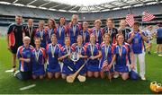 12 August 2016; North America players celebrate their team's victory in the GAA World Games Camogie Cup (Native) Final during Day 4 of the Etihad Airways GAA World Games 2016 at Croke Park in Dublin. Photo by Seb Daly/Sportsfile