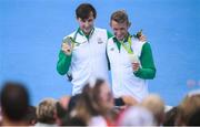 12 August 2016; Paul O'Donovan and Gary O'Donovan of Ireland after they were presented with their silver medals after finishing second in the Men's Lightweight Double Sculls A final in Lagoa Stadium, Copacabana, during the 2016 Rio Summer Olympic Games in Rio de Janeiro, Brazil. Photo by Stephen McCarthy/Sportsfile