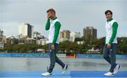 12 August 2016; Gary O'Donovan, left, and Paul O'Donovan of Ireland walk to the podium to be presented with their silver medals after the Men's Lightweight Double Sculls A final in Lagoa Stadium, Copacabana, during the 2016 Rio Summer Olympic Games in Rio de Janeiro, Brazil. Photo by Brendan Moran/Sportsfile