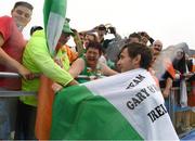 12 August 2016; Paul O'Donovan of Ireland is congratulated by supporters after receiving his silver medal in the Men's Lightweight Double Sculls A final in Lagoa Stadium, Copacabana, during the 2016 Rio Summer Olympic Games in Rio de Janeiro, Brazil. Photo by Brendan Moran/Sportsfile