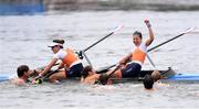 12 August 2016; Ilse Paulis (R) and Maaike Head (L) of the Netherlands celebrate winning the gold medal during the Women's Lightweight Double Sculls A final in Lagoa Stadium, Copacabana, during the 2016 Rio Summer Olympic Games in Rio de Janeiro, Brazil. Photo by Stephen McCarthy/Sportsfile