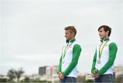 12 August 2016; Gary O'Donovan, left, and Paul O'Donovan of Ireland with their silver medals after the Men's Lightweight Double Sculls A final in Lagoa Stadium, Copacabana, during the 2016 Rio Summer Olympic Games in Rio de Janeiro, Brazil. Photo by Brendan Moran/Sportsfile