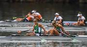 12 August 2016; Claire Lamb and Sinead Lynch of Ireland after finishing in 6th place as the Dutch team celebrate winning gold during the Women's Lightweight Double Sculls A final in Lagoa Stadium, Copacabana, during the 2016 Rio Summer Olympic Games in Rio de Janeiro, Brazil. Photo by Brendan Moran/Sportsfile
