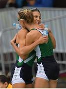 12 August 2016; Claire Lamb and Sinead Lynch of Ireland embrace after finishing in 6th place in the Women's Lightweight Double Sculls A final in Lagoa Stadium, Copacabana, during the 2016 Rio Summer Olympic Games in Rio de Janeiro, Brazil. Photo by Brendan Moran/Sportsfile