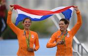 12 August 2016; Maaike Head, left, and Ilse Paulis of the Netherlands celebrate winning gold in the Women's Lightweight Double Sculls A final in Lagoa Stadium, Copacabana, during the 2016 Rio Summer Olympic Games in Rio de Janeiro, Brazil. Photo by Brendan Moran/Sportsfile