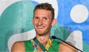 12 August 2016; Gary O'Donovan of Ireland during a press conference after the Men's Lightweight Double Sculls A final in Lagoa Stadium, Copacabana, during the 2016 Rio Summer Olympic Games in Rio de Janeiro, Brazil. Photo by Brendan Moran/Sportsfile