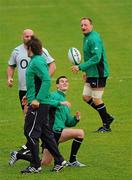 26 October 2010; Ireland's John Hayes, Donnacha O'Callaghan, Jonathan Sexton and Mick O'Driscoll in action during squad training. Ireland Rugby Squad Training, University of Limerick, Limerick. Picture credit: Alan Place / SPORTSFILE