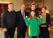27 October 2010; TEAM Ireland member Breffni McCarthy, from Palmerstown, Dublin, who won a Silver medal in the 100m race at the 2010 Special Olympics European Games, with President Mary McAleese and Dr. Martin McAleese, alongside Bernard and Betty McCarthy at a reception to celebrate their achievements in Aras an Uachtarain, Phoenix Park, Dublin. Picture credit: Ray McManus / SPORTSFILE