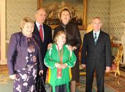 27 October 2010; TEAM Ireland member Mary Melia  , from Claremorris, Co. Mayo, who came Fourth in the 50m race and won a gold medal in the softball throw competition at the 2010 Special Olympics European Games, with President Mary McAleese, Dr. Martin McAleese, and Carmel and Stephen Melia at a reception to celebrate their achievements in Aras an Uachtarain, Phoenix Park, Dublin. Picture credit: Ray McManus / SPORTSFILE