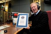 27 October 2010; Micheal O Muircheartaigh who was presented with a certificate stating he has made the Guinness Book of Records for having the longest career as a live match commentator. Broadcasting on RTÉ since 17 March 1949, he is now in his 62nd year of commentating. RTE Radio Centre, Donnybrook, Dublin. Picture credit: Brian Lawless / SPORTSFILE