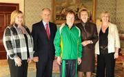 27 October 2010; TEAM Ireland member Dermot Leavey, from Malahide, Co. Dublin, with President Mary McAleese, Dr. Martin McAleese, alongside Brenda Costigan and Karen Leavey at a reception to celebrate their achievements in Aras an Uachtarain, Phoenix Park, Dublin. Picture credit: Ray McManus / SPORTSFILE