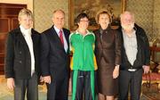 27 October 2010; TEAM Ireland member Karina Houlihan, from Thurles, Co. Tipperary, who earned a 4th place ribbon  in the Women’s 7-aside football at the 2010 Special Olympics European Games, with President Mary McAleese, Dr. Martin McAleese, alongside Margaret and James Houlihan at a reception to celebrate their achievements in Aras an Uachtarain, Phoenix Park, Dublin. Picture credit: Ray McManus / SPORTSFILE