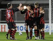 28 October 2010; Stephen Traynor, second from left, Bohemians, celebrates with team-mates, from left, Shane Keely, David Lodolia, and Keith Buckley, after scoring his side's first goal. Airtricity Under-20 League Final, Shamrock Rovers v Bohemians, Tallaght Stadium, Tallaght, Dublin. Picture credit: Brian Lawless / SPORTSFILE