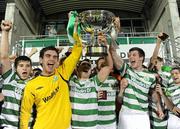28 October 2010; Shamrock Rovers captain Jeff Flood and goalkeeper Robert Hughes lift the cup. Airtricity Under-20 League Final, Shamrock Rovers v Bohemians, Tallaght Stadium, Tallaght, Dublin. Picture credit: Brian Lawless / SPORTSFILE
