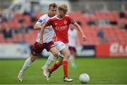 12 August 2016; Stephen Kinsella of St Patrick's Athletic in action against Vinny Faherty of Galway United during the SSE Airtricity League Premier Division match between St Patrick's Athletic and Galway United at Richmond Park in Dublin. Photo by Eóin Noonan/Sportsfile