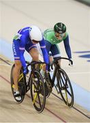 13 August 2016; Sandie Claire of France and Shannon McCurley of Ireland during the first round of the Women's Keirin at the Rio Olympic Velodrome, Barra da Tijuca, during the 2016 Rio Summer Olympic Games in Rio de Janeiro, Brazil. Photo by Ramsey Cardy/Sportsfile