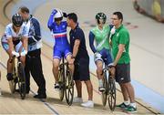 13 August 2016; Olga Ismayilova of Azerbaijan, Sandie Claire of France and Shannon McCurley of Ireland ahead of the first round of the Women's Keirin at the Rio Olympic Velodrome, Barra da Tijuca, during the 2016 Rio Summer Olympic Games in Rio de Janeiro, Brazil. Photo by Ramsey Cardy/Sportsfile
