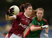 13 August 2016; Laura Walsh of Westmeath in action against Sarah Tierney of Mayo during the TG4 Ladies Football All-Ireland Senior Championship Quarter-Final game between Mayo and Westmeath at Glennon Brothers Pearse Park in Longford. Photo by Seb Daly/Sportsfile