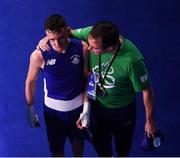 13 August 2016; Brendan Irvine of Ireland with coach Eddie Bolger following his Light-Flyweight preliminary round of 32 bout defeat to Shakhobidin Zoirov of Uzbekistan in the Riocentro Pavillion 6 Arena during the 2016 Rio Summer Olympic Games in Rio de Janeiro, Brazil. Photo by Stephen McCarthy/Sportsfile