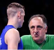 13 August 2016; Team Ireland coach Zaur Antia with Brendan Irvine during their Light-Flyweight preliminary round of 32 bout with Shakhobidin Zoirov of Uzbekistan in the Riocentro Pavillion 6 Arena during the 2016 Rio Summer Olympic Games in Rio de Janeiro, Brazil. Photo by Stephen McCarthy/Sportsfile