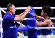 13 August 2016; Antonio Vargas of USA celebrates his victory over Juliao Neto of Brazil with Team USA boxing coach Billy Walsh during their Men's Flyweight Preliminary bout in the Riocentro Pavillion 6 Arena during the 2016 Rio Summer Olympic Games in Rio de Janeiro, Brazil. Photo by Stephen McCarthy/Sportsfile