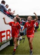 13 August 2016; Cork's Meabh Cahalane, left, and Laura Treacy celebrate after the Liberty Insurance Senior Camogie Championship Semi-Final game between Cork and Wexford at Semple Stadium in Thurles, Co Tipperary. Photo by Piaras Ó Mídheach/Sportsfile