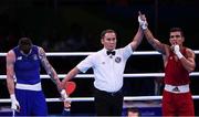13 August 2016; Mohammed Rabii of Morocco is declared victorious over Steven Donnelly of Ireland during their Welterweight preliminary round of 32 bout in the Riocentro Pavillion 6 Arena during the 2016 Rio Summer Olympic Games in Rio de Janeiro, Brazil. Photo by Stephen McCarthy/Sportsfile