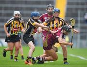 3 August 2016; Rebecca Hennelly of Galway in action against Michelle Quilty, left, and Julie Anne Malone of Kilkenny during the Liberty Insurance Senior Camogie Championship Semi-Final game between Kilkenny and Galway at Semple Stadium in Thurles, Co Tipperary. Photo by Daire Brennan/Sportsfile