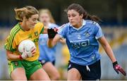 13 August 2016; Yvonne McMonagle of Donegal in action against Olwen Carey of Dublin during the TG4 Ladies Football All-Ireland Senior Championship Quarter-Final game between Dublin and Donegal at Glennon Brothers Pearse Park in Longford. Photo by Seb Daly/Sportsfile