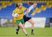 13 August 2016; Róisín Friel of Donegal in action against Dierdre Murphy of Dublin during the TG4 Ladies Football All-Ireland Senior Championship Quarter-Final game between Dublin and Donegal at Glennon Brothers Pearse Park in Longford. Photo by Seb Daly/Sportsfile