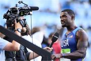 13 August 2016; Justin Gatlin of USA after speaks to the media round 1 of the Men's 100m in the Olympic Stadium, Maracanã, during the 2016 Rio Summer Olympic Games in Rio de Janeiro, Brazil. Photo by Brendan Moran/Sportsfile