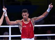 13 August 2016; Tony Yoka of France is declared victorious over Laurent Clayton of Virgin Islands during their Super Heavyweight Preliminary bout in the Riocentro Pavillion 6 Arena during the 2016 Rio Summer Olympic Games in Rio de Janeiro, Brazil. Photo by Stephen McCarthy/Sportsfile