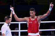 13 August 2016; Tony Yoka of France is declared victorious over Laurent Clayton of Virgin Islands during their Super Heavyweight Preliminary bout in the Riocentro Pavillion 6 Arena during the 2016 Rio Summer Olympic Games in Rio de Janeiro, Brazil. Photo by Stephen McCarthy/Sportsfile