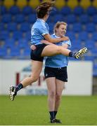13 August 2016; Niamh Collins, left, and Muireann Ni Scanaill of Dublin celebrate their side's victory following the TG4 Ladies Football All-Ireland Senior Championship Quarter-Final game between Dublin and Donegal at Glennon Brothers Pearse Park in Longford. Photo by Seb Daly/Sportsfile