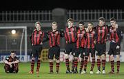28 October 2010; Shane Keely, Bohemians, sits dejected alongside his team-mates after missing a penalty. Airtricity Under-20 League Final, Shamrock Rovers v Bohemians, Tallaght Stadium, Tallaght, Dublin. Picture credit: Brian Lawless / SPORTSFILE