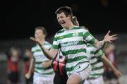 28 October 2010; Shamrock Rovers captain Jeff Flood celebrates after Rovers won the match in sudden death penalties. Airtricity Under-20 League Final, Shamrock Rovers v Bohemians, Tallaght Stadium, Tallaght, Dublin. Picture credit: Brian Lawless / SPORTSFILE