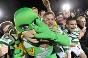 28 October 2010; Shamrock Rovers mascot Hooperman is mobbed by Rovers players after the won the match in sudden death penalties. Airtricity Under-20 League Final, Shamrock Rovers v Bohemians, Tallaght Stadium, Tallaght, Dublin. Picture credit: Brian Lawless / SPORTSFILE