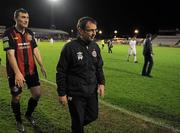 29 October 2010; Bohemians manager Pat Fenlon and Jason Byrne leave the pitch after the match. Airtricity League Premier Division, Bohemians v Dundalk, Dalymount Park, Dublin. Picture credit: Brian Lawless / SPORTSFILE