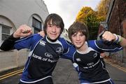30 October 2010; Leinster supporters Calvin Jordan, left, with his brother Kyle, from Greystones, Co. Wicklow, show their support for their team ahead of the game. Celtic League, Leinster v Edinburgh, RDS, Ballsbridge, Dublin. Picture credit: David Maher / SPORTSFILE