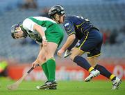 30 October 2010; Jackie Tyrrell, Ireland, in action against Finlay Macraey, Scotland. Senior Hurling / Shinty International 1st Test, Ireland v Scotland, Croke Park, Dublin. Picture credit:  Stephen McCarthy / SPORTSFILE