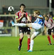 30 October 2010; Darragh Hanaphy, Monaghan United, in action against Shane McEleney, Derry City. Airtricity League First Division, Monaghan United v Derry City, Gortakeegan, Monaghan. Picture credit: Oliver McVeigh / SPORTSFILE