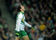 30 October 2010; Bernard Brogan, Ireland, reacts after a missed second half opportunity. Irish Daily Mail International Rules Series 2nd Test, Ireland v Australia, Croke Park, Dublin. Picture credit: Stephen McCarthy / SPORTSFILE