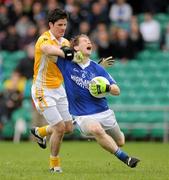 31 October 2010; Anthony Thompson, Naomh Conaill, in action against Paul McGuigan, Clontibret. AIB GAA Football Ulster Club Senior Championship Quarter-Final, Clontibret v Naomh Conaill, Ballybofey, Co. Donegal. Picture credit: Oliver McVeigh / SPORTSFILE