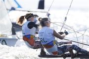 13 August 2016; Andrea Brewster and Saskia Tidey of Ireland in action during the second day of racing in the Women's 49er FX class on the Aeroporto course, Copacabana, during the 2016 Rio Summer Olympic Games in Rio de Janeiro, Brazil. Photo by David Branigan/Sportsfile