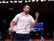 13 August 2016; Scott Evans of Ireland reacts during the Men's Singles Group Play Stage match between Scott Evans and Ygor Coelho de Oliveira at Riocentro Pavillion 4 Arena during the 2016 Rio Summer Olympic Games in Rio de Janeiro, Brazil. Photo by Stephen McCarthy/Sportsfile